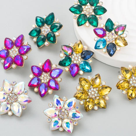 Fashion new simple shiny alloy diamond flower women's earrings wholesale's discount tags