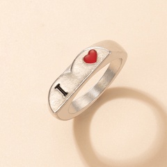 simple red dripping oil geometric peach heart single ring