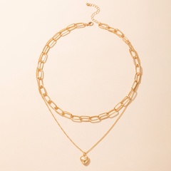 fashion trend golden heart double-layer hollow chain multi-layer necklace