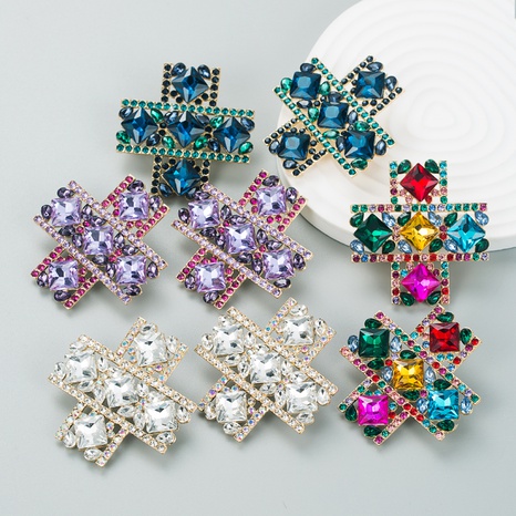 Boucles d'oreilles croix de diamant en verre avec strass en alliage de mode rétro's discount tags
