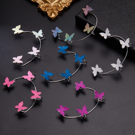 New cross-border jewelry glitter butterfly ear clip earrings all-in-one earrings fashion personality glitter without pierced earrings for women's discount tags