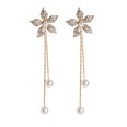 Fiveleaf flower pearl tassel petals sweet long rhinestone metal earringspicture12