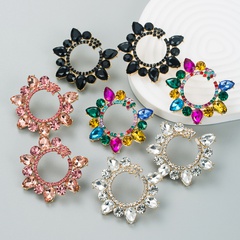 fashion new alloy diamond rhinestone geometric flower earrings female