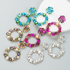 fashion new alloy diamond rhinestone round earrings female wholesale