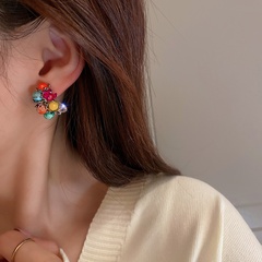 925 silver needle color crystal flower earrings fashion retro ethnic style beaded earrings temperament all-match earrings women