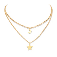 Simple nueva joyería de moda estrella luna elemento colgante garra cadena multicapa collar en capas 2
