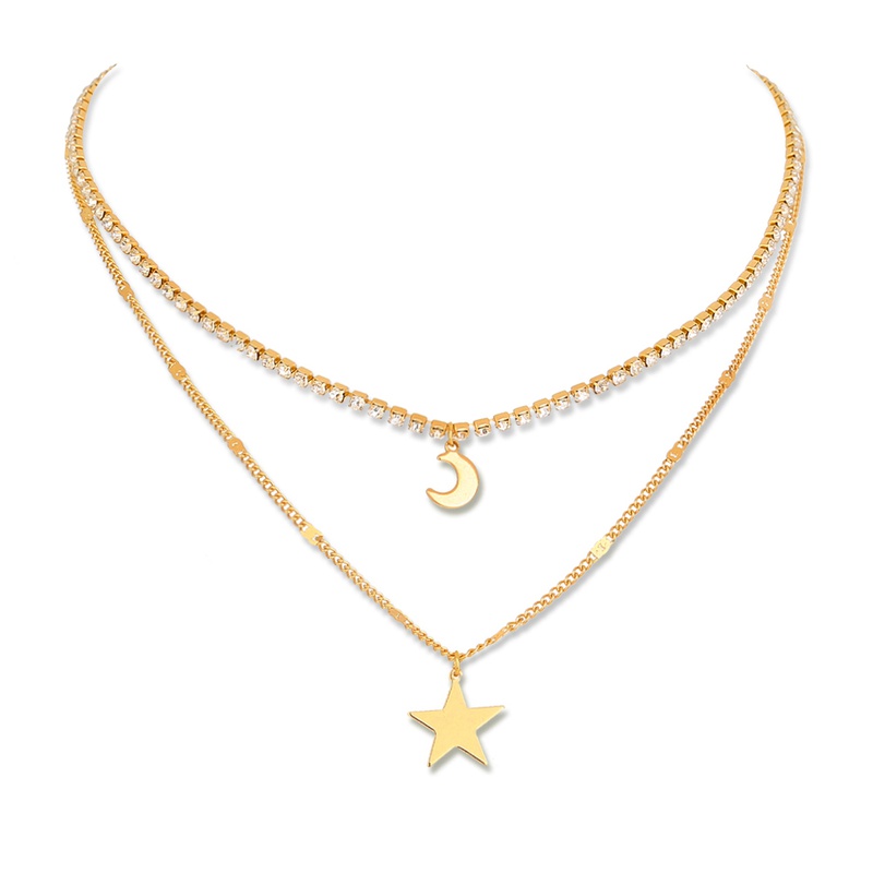 Simple new fashion jewelry star moon element pendant claw chain multilayer layered necklace 2