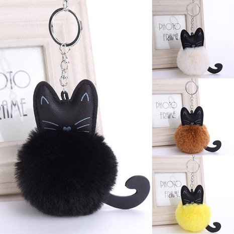 Kitten fur ball keychain pendant cute cartoon black cat plush pendant's discount tags