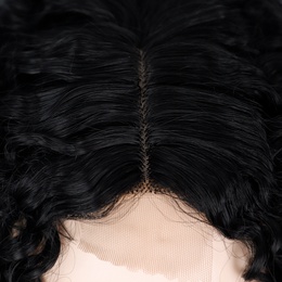 schwarze Damenpercke mittellanges lockiges Haar Kopfbedeckung Perckenpicture19