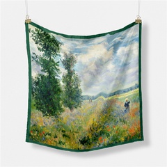 53cm French Monet Oil Painting Series Flower Sea Flower Field Lady Twill Silk Scarf