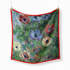 53cm Monet Oil Painting Series Anemone Ladies Twill Silk Scarf Wholesale