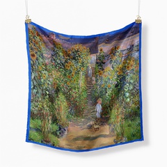 53cm Monet Oil Painting Series Witney's Garden Lady Twill Silk Scarf