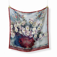 53cm Monet oil painting series white chrysanthemum ladies decoration small scarf