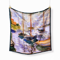 53cm Monet oil painting series sailing boats by the Seine small square scarf