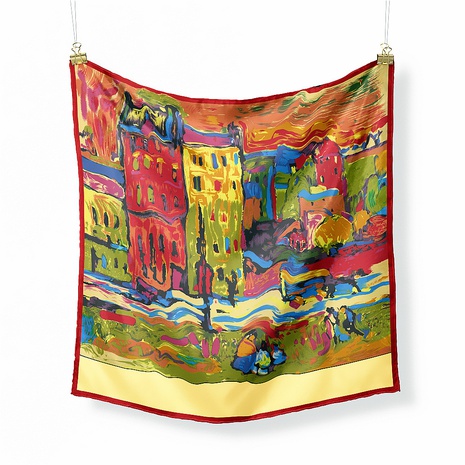 53cm new Van Gogh oil painting series red house ladies twill decorative scarf  NHMTO674626's discount tags