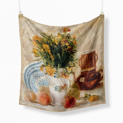 53 cm Van Gogh Ölgemälde Serie Vase und Fruchtdamen Twill kleiner quadratischer Schal
