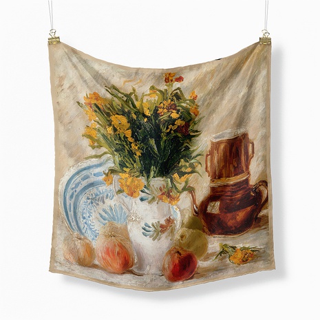 53cm Van Gogh oil painting series vase and fruit ladies twill small square scarf  NHMTO674628's discount tags