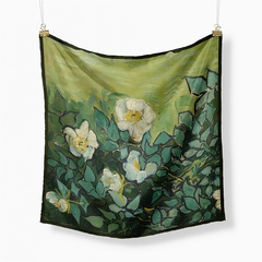 53cm Van Gogh Oil Painting Series Green Wild Rose Ladies Twill Small Square Scarf