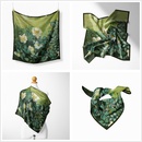 53cm Van Gogh Oil Painting Series Green Wild Rose Ladies Twill Small Square Scarfpicture8