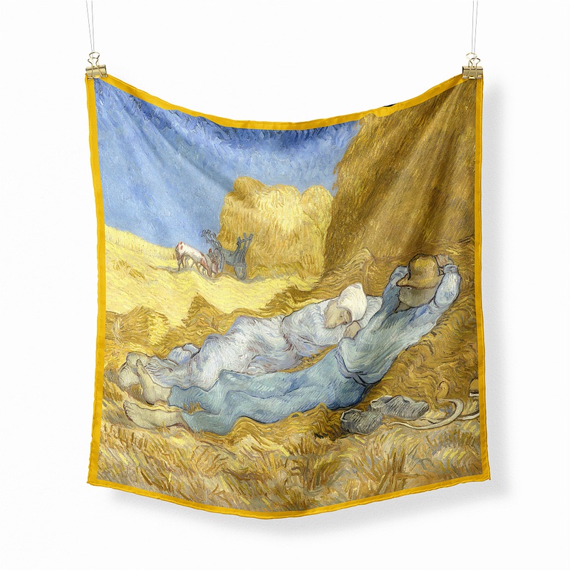 Van Gogh Oil Painting Wheat Field Nap Printing Ladies Twill Small Square Scarf