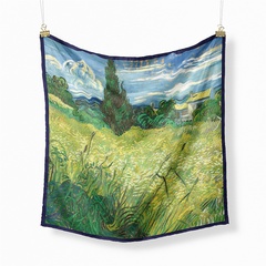 Fashion Van Gogh oil painting country green field ladies twill small square scarf