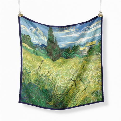 Fashion Van Gogh oil painting country green field ladies twill small square scarf NHMTO674646's discount tags