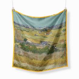 Fashion Van Gogh oil painting wheat field harvest ladies twill small square scarfpicture7