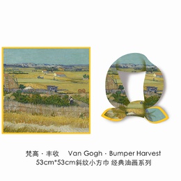 Fashion Van Gogh oil painting wheat field harvest ladies twill small square scarfpicture9