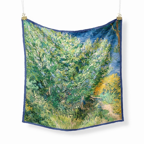 53cm new Van Gogh oil painting green lilac ladies twill decorative silk scarf  NHMTO674653's discount tags