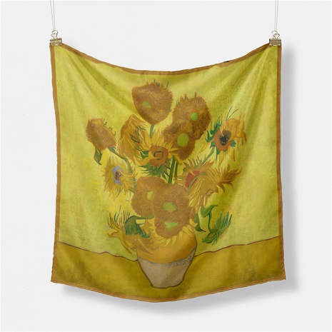 Ladies Twill Decoration Van Gogh Sunflower Oil Painting Series Silk Scarf  NHMTO674659's discount tags