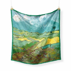 Nouvelle décoration peinture à l'huile Van Gogh sous les nuages sombres du foulard en soie champ de blé