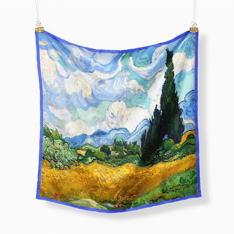 Ladies Twill Decoration Van Gogh Wheat Field Oil Painting Series Small Square Scarf  NHMTO674672's discount tags