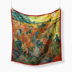 Four Seasons Decoration Van Gogh Oil Painting Red Vineyard Twill Silk Scarf