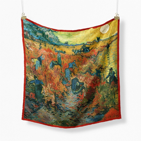 Four Seasons Decoration Van Gogh Oil Painting Red Vineyard Twill Silk Scarf  NHMTO674674's discount tags