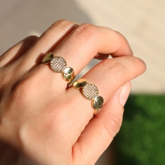 Anillo de dedo índice ajustable con incrustaciones de cobre chapado en oro geométrico micro circón