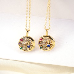 Fashion simple inlaid zircon star round pendant copper necklace wholesale