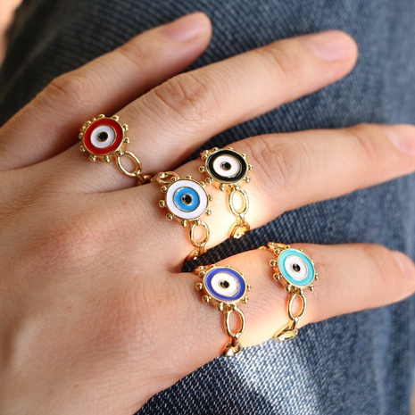 creative Turkish devil's eye ring female color drop oil enamel copper ring's discount tags