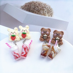 Creative cute ice cream pearl milk tea bear strawberry resin earrings