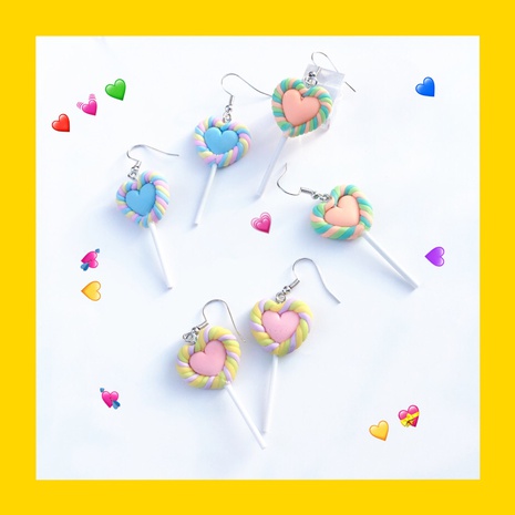 cute heart-shaped lollipop earrings imulation food soft pottery drop earrings's discount tags