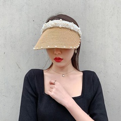 fashion straw inlaid pearl beach grass top hat wholesale