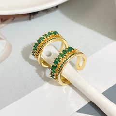 fashion new copper-plated 18k gold emerald full diamond zircon open ring