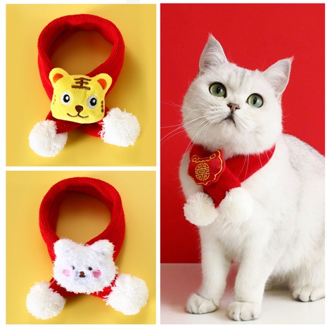 New Spring Festival festive blessing wool knitted tiger scarf pet accessories NHDAY674902's discount tags