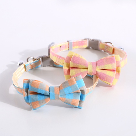 Pet plaid British double-layer detachable adjustable bell bow tie collar  NHDAY674927's discount tags