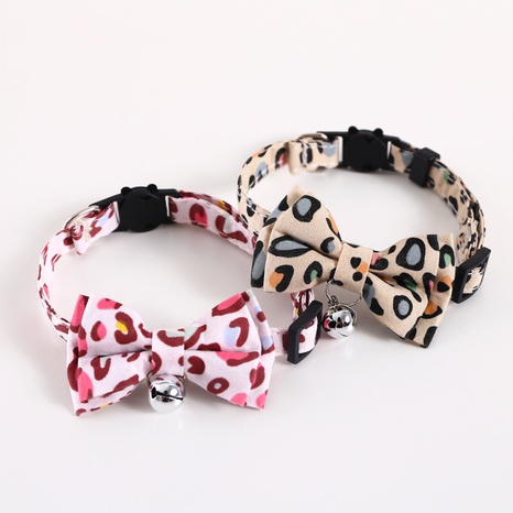 cat pet leopard print bow detachable anti-suffocation buckle adjustable collar  NHDAY674958's discount tags