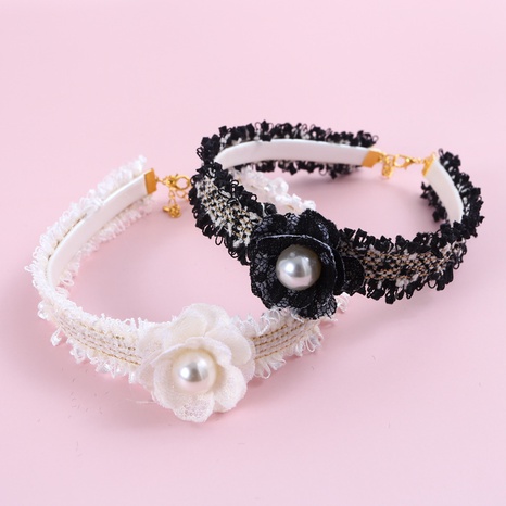 Hand-woven Camellia PU Adjustable Collar Bell Pearl Flower Pet Scarf NHDAY674961's discount tags