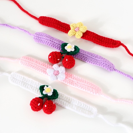 Handmade Crochet Knitting Wool Flower Cat Dog Adjustable Cherry Collar Scarf  NHDAY674971's discount tags