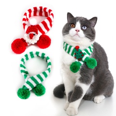 Pet Knitting Wool Striped Christmas Scarf Cat Dog  Adjustable Collar