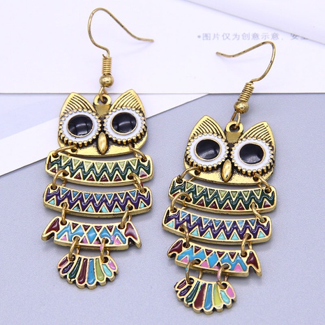 fashion retro contrast color simple owl alloy drop oil earrings's discount tags