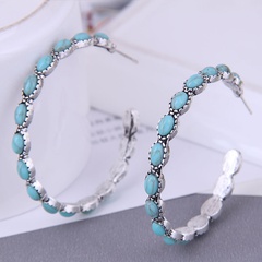 fashion metal simple inlaid turquoise exaggerated alloy earrings