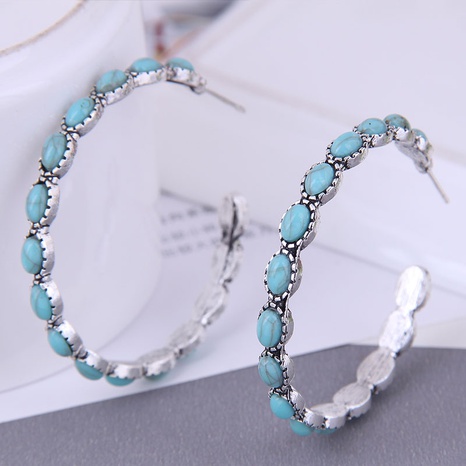 fashion metal simple inlaid turquoise exaggerated alloy earrings's discount tags